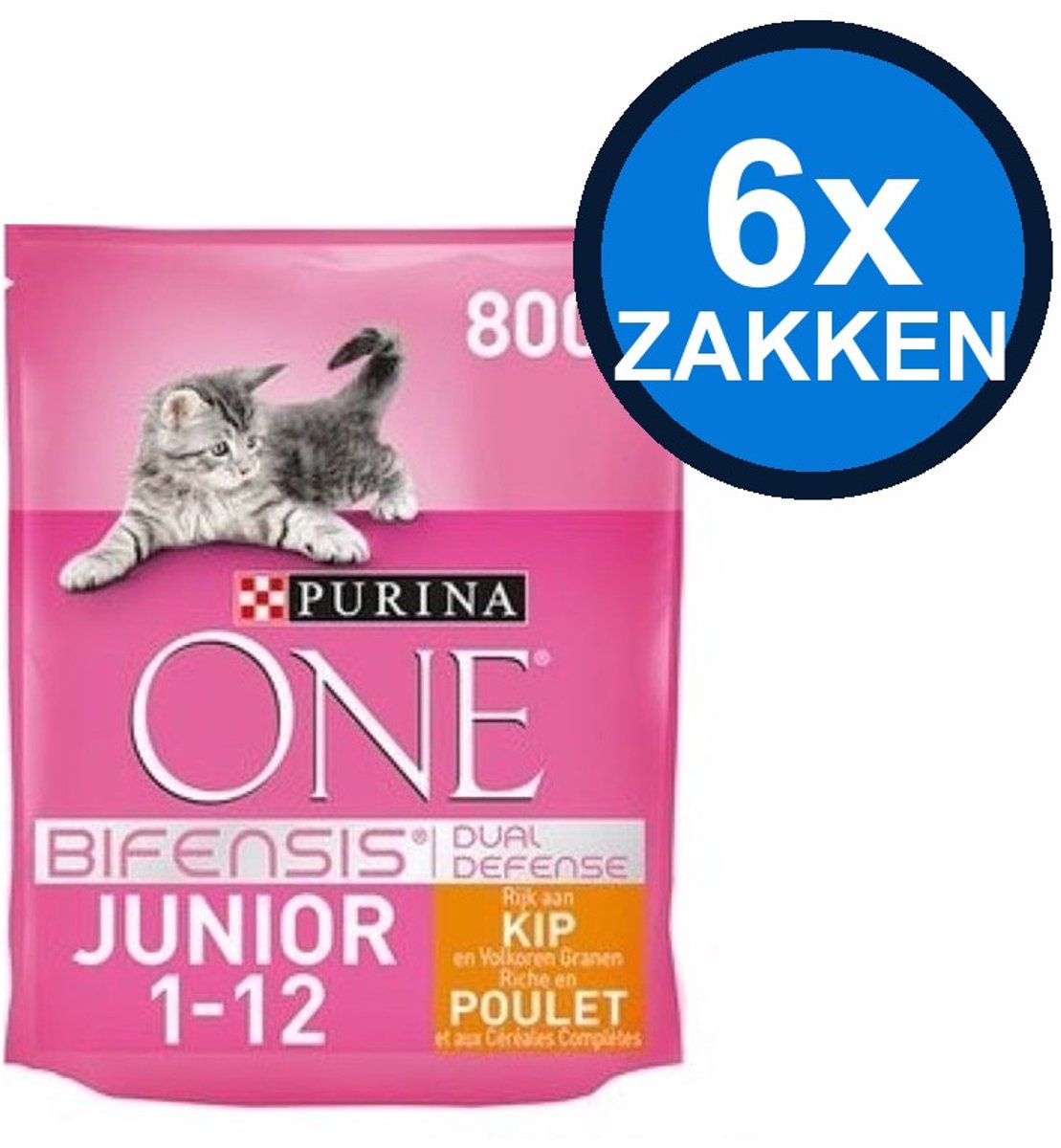 6x Purina ONE Junior - Kattenvoer - Kip & Volkoren Granen - 6x800g