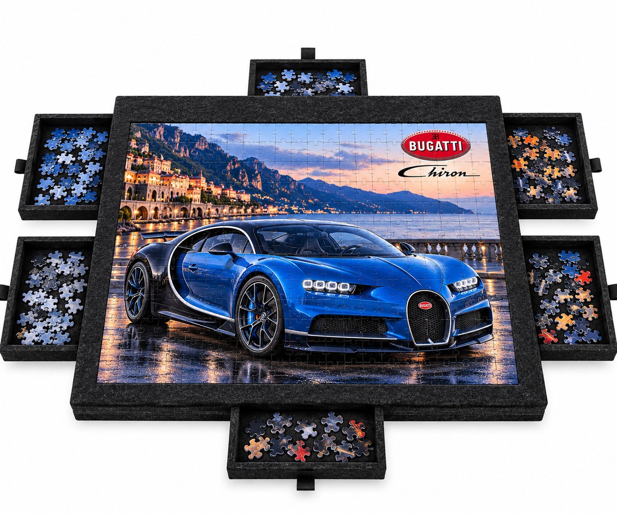 Currero Puzzeltafel Met Lades 1000 Stukjes - Puzzelbord - Puzzelmat - Opbergsysteem - Vilt - Met Deksel - Legpuzzel Accessoires - 1000 Pcs Zwart