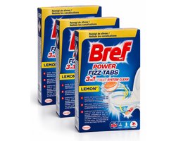 Bref WC Power Fizz Tabs 3-in-1 Lemon – WC Reinigingstabletten & Afvoerreiniger – 3 x 8 x 22,5 g