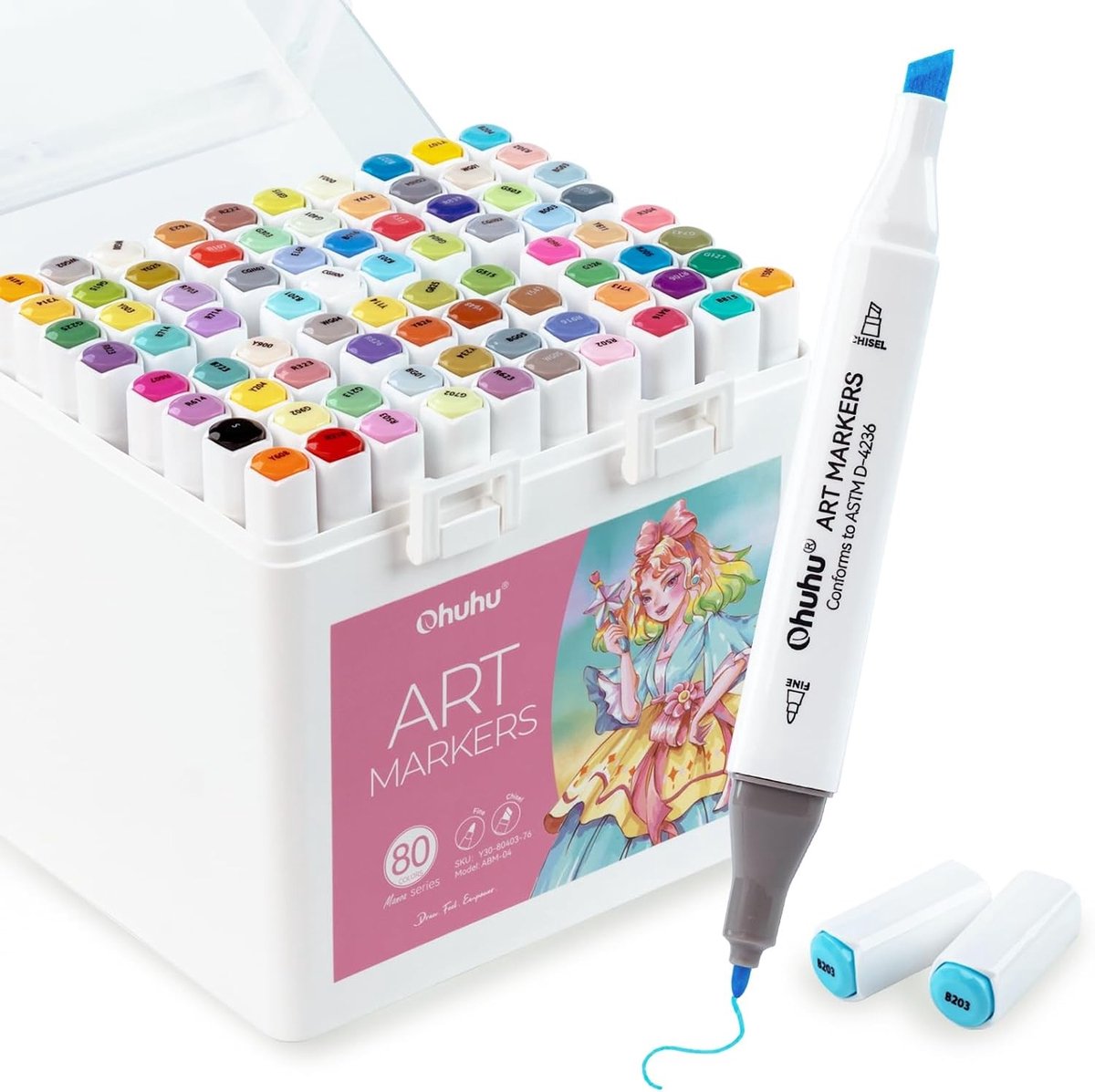 Alcohol markers set - 80 kleuren - Dubbele punt - Alcoholinkt - Voor tekenen en kleuren