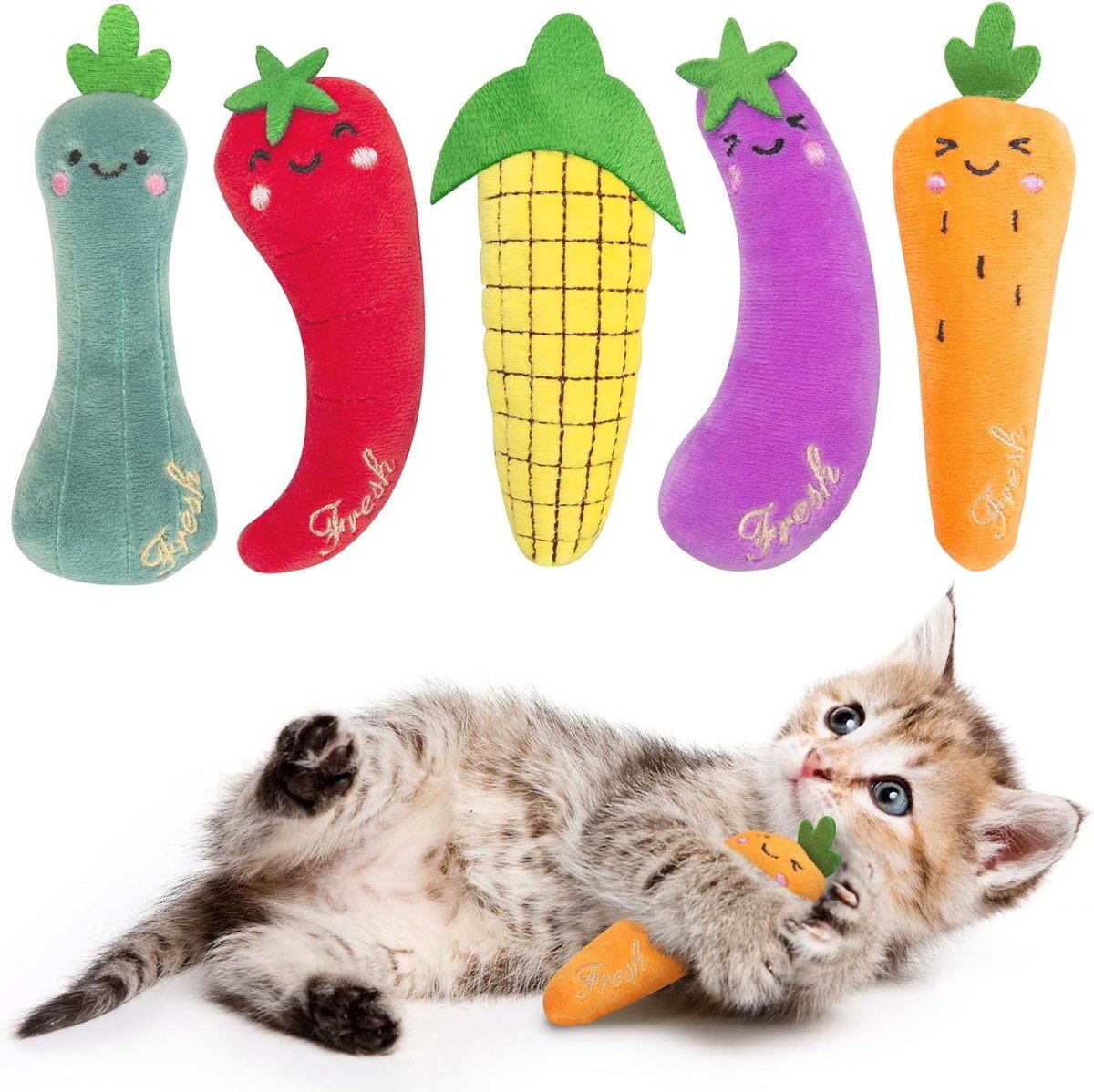 Kattenspeeltjes met kattenkruid voor binnen, groentevormig, 5-delige set