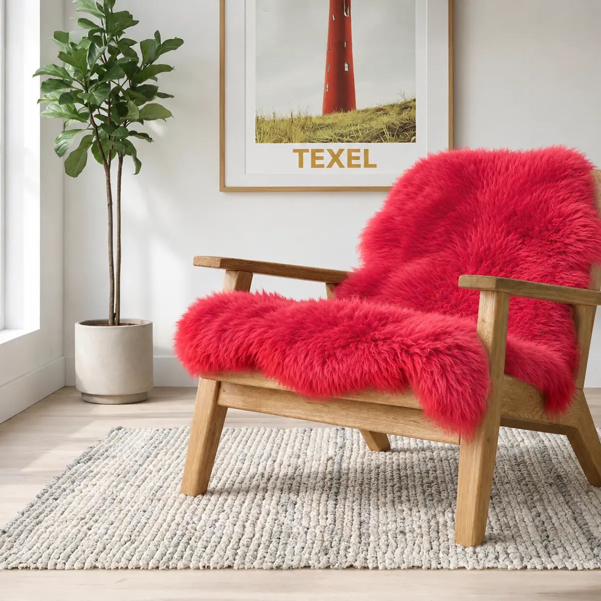 Skéépe Rode Schapenvacht XL – 100% Echt Texelse Schapenvacht – 110 x 70 cm – Rood - Vloerkleed – Voor Stoel & Bank