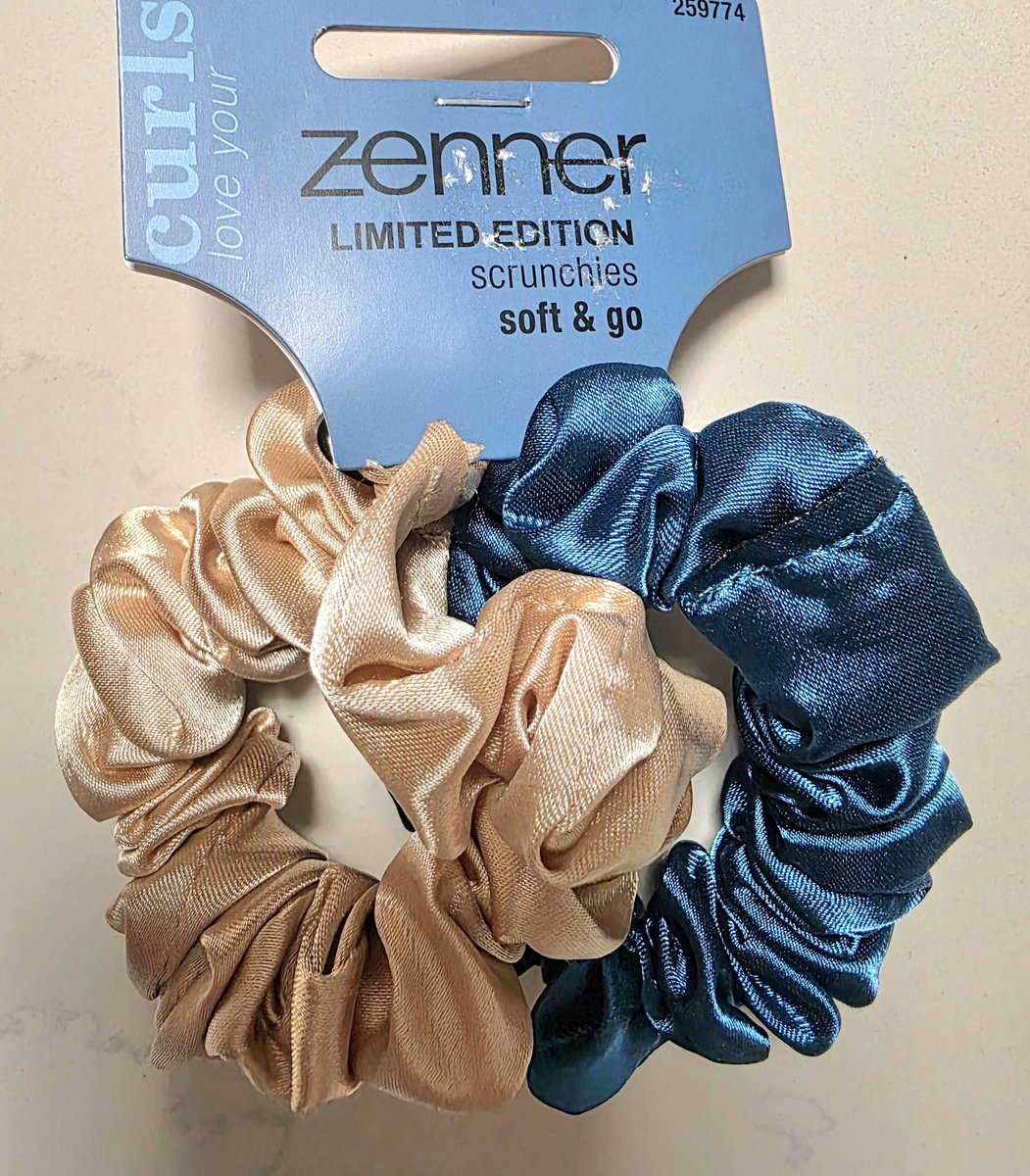 Zenner - 2 medium scrunchies satijn glanzend - beige en kobalt blauw effen - 2x scrunchie froezel - 7,5 cm