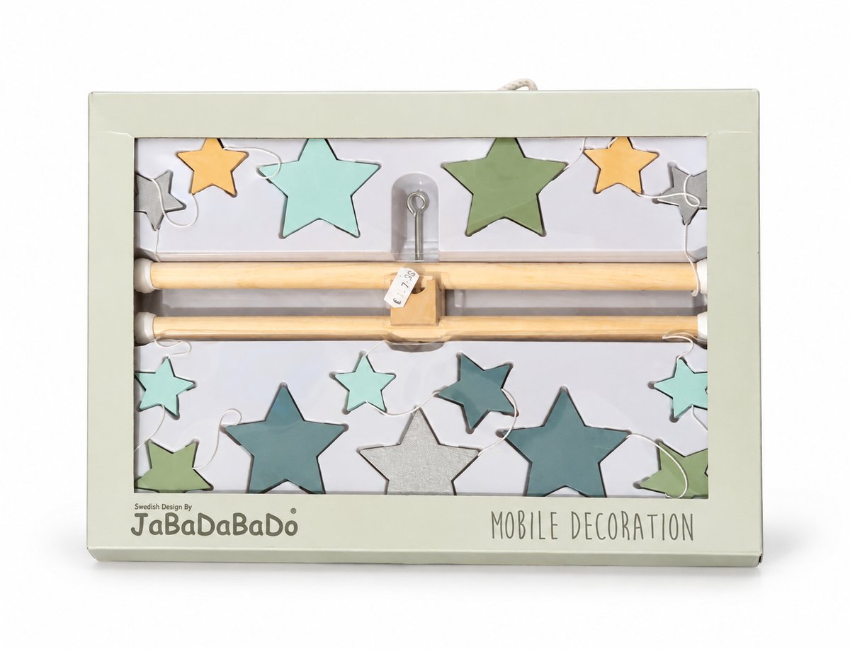 JaBaDaBaDo Babymobiel Sterren - Houten Mobieldecoratie - Groen, Mint, Grijs & Goud - Babykamer Decoratie