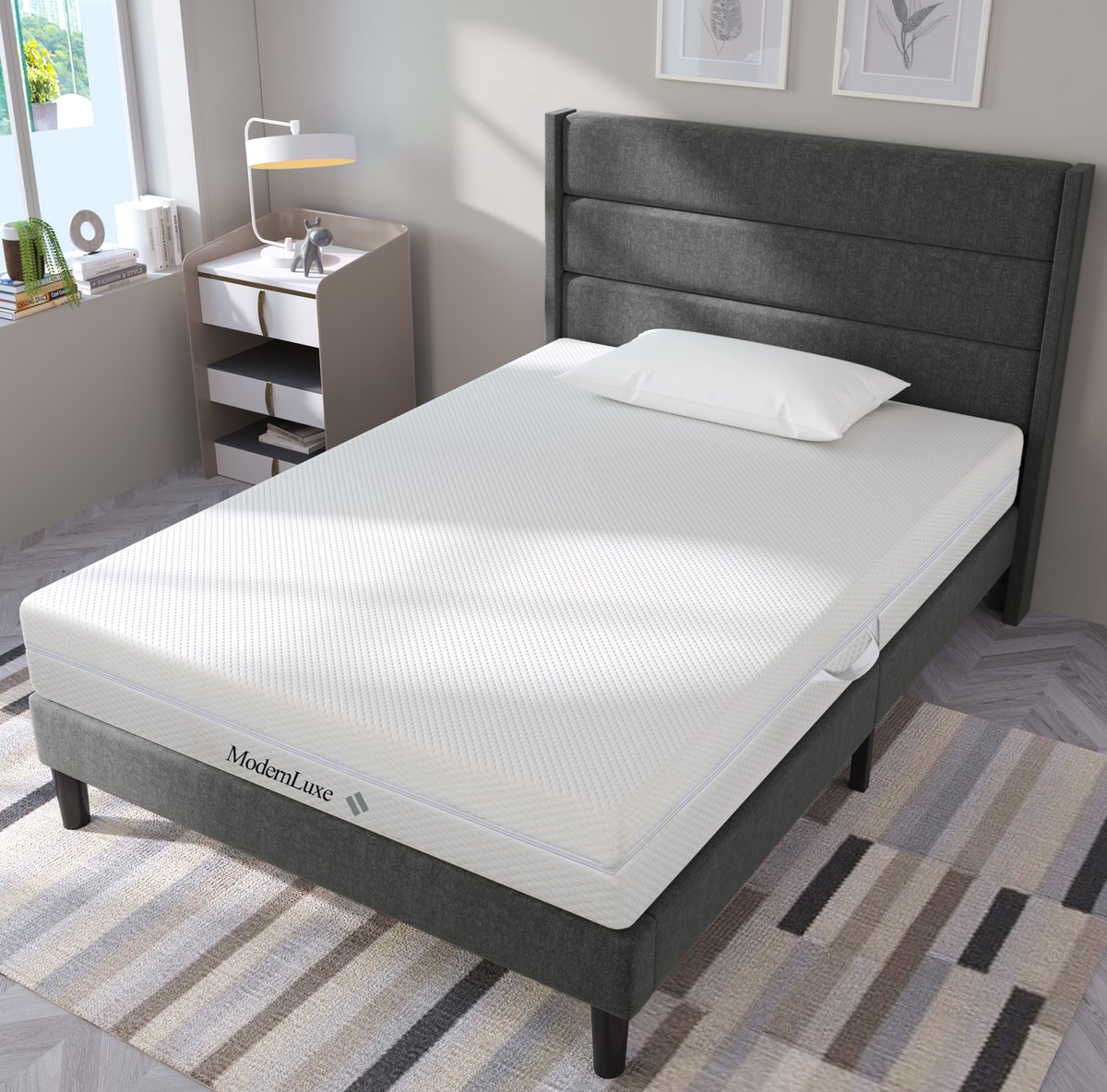 FloraGrace Koudschuimmatras 90x200 cm – 7 Zones – H2 en H3 – 20 cm Hoog – Wasbare Klimavezel Hoes – Wendematra​s – Wit – Met Matras
