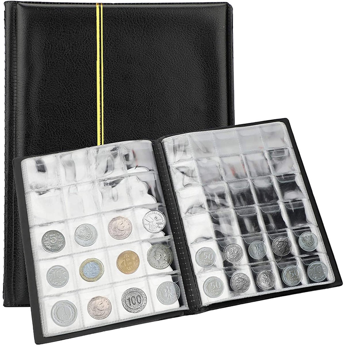 Muntenalbum - Postzegelalbum - 10 Pagina's - tot 250 Munten - Transparant Losbladig - 21.8x16.8 cm