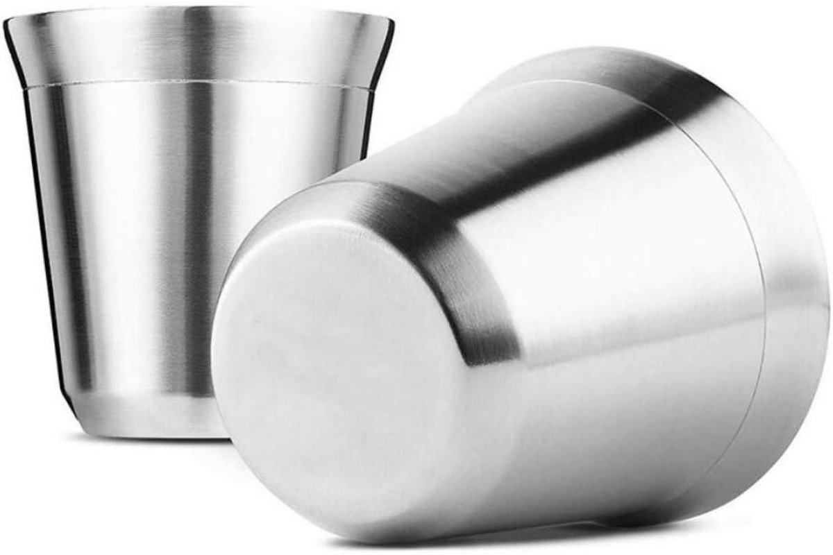 SSTRWGOOD 2 Stuks Espresso Kopjes - Dubbelwandige Metalen Koffiekoppen - 80ml - Geschikt voor Espresso en Thee - Thermisch Geïsoleerd - Vaatwasserbestendig - Lichtgewicht Metaal Servies