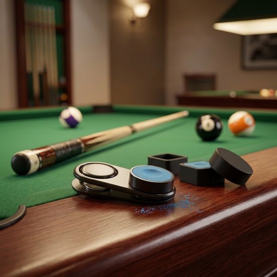 Zwart blauw biljart krijt set met magnetische keukrijthouder – krijt clip met 2 krijt covers en 2 blauwe biljart krijt blokjes – accessoires voor pool en snooker — afbeelding 2