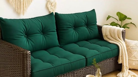 Kussen Lounge Tuinmeubelen - Set: zitkussen 70x70 cm en rugkussen 40x70 cm Rug Rattan Ideaal voor balkon terras loungeset buiten comfort vulling dik duurzaam Bordeaux Eco-linnen