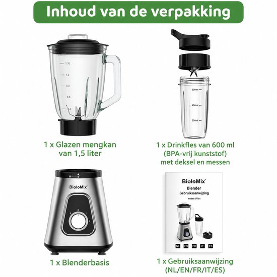 Seth Select Blender - 1300W – Glazen Blenderkan 1,5L – Professionele Smoothie Blender – BPA-Vrij – Voor Smoothies, IJs & Sauzen van Seth Select — afbeelding 5