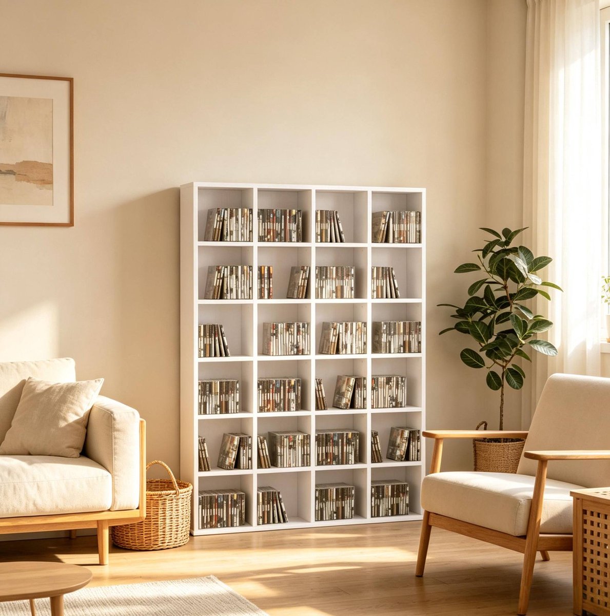 Cd- en Dvd-Opbergsysteem – Verstelbare Planken – 89 x 20 x 130,5 cm – Spaanplaat – Wit – Open Kast