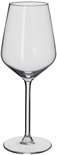 Un seul verre à vin transparent avec une longue tige et une large coupe.
