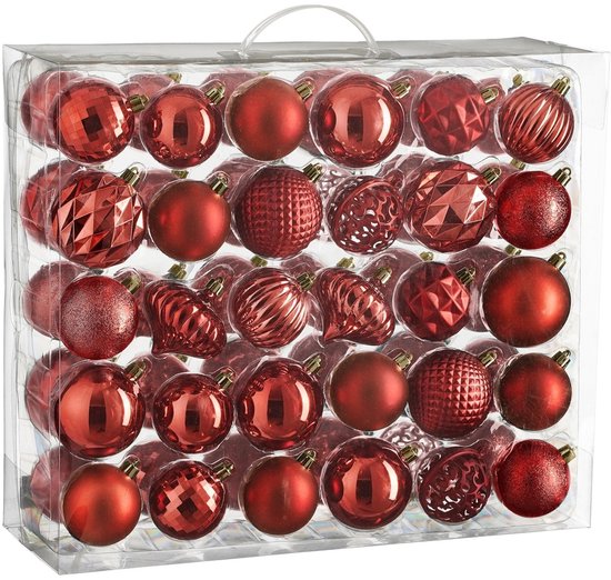 Mica Decorations Kerstballen Set - 60 Stuks - Ø7 cm - Onbreekbaar - Rood