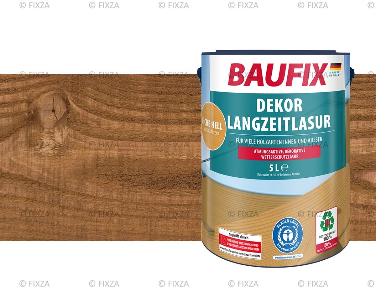 BAUFIX Decor Houtbeits – Licht Eiken – Zijdeglans 5L – Buiten & Binnen – Voor Schutting, Tuinhuis & Blokhut – UV- & Weerbestendig