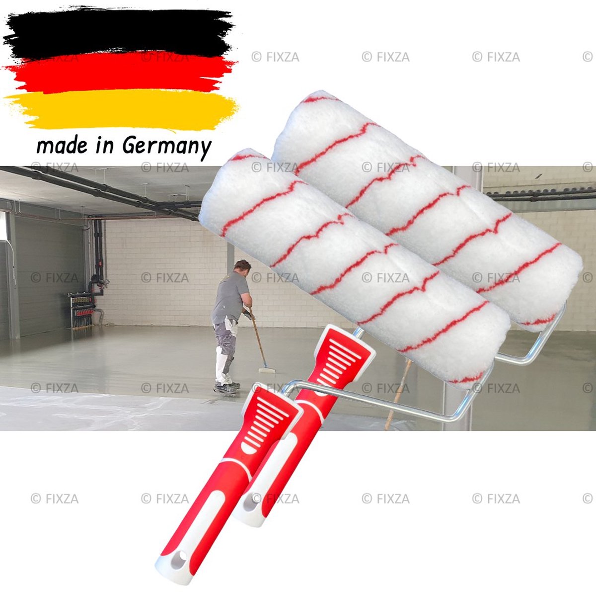 Betonverfroller Set van 2 – 25 cm – Laagpolig – Anti-Spat – Professionele Verfrollers voor Beton, Vloeren & Muren – Comfortgreep