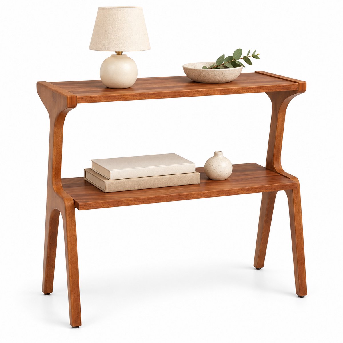 DMG Supply Bijzettafel - 2 Niveaus - 70 x 30 x 67 cm - Walnootbruin - Houten Poten