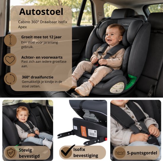 Cabino Apex Autostoel 360° Draaibaar - i-Size Isofix - 40 tot 150 cm - Vanaf Geboorte tot 12 Jaar van Cabino — afbeelding 2