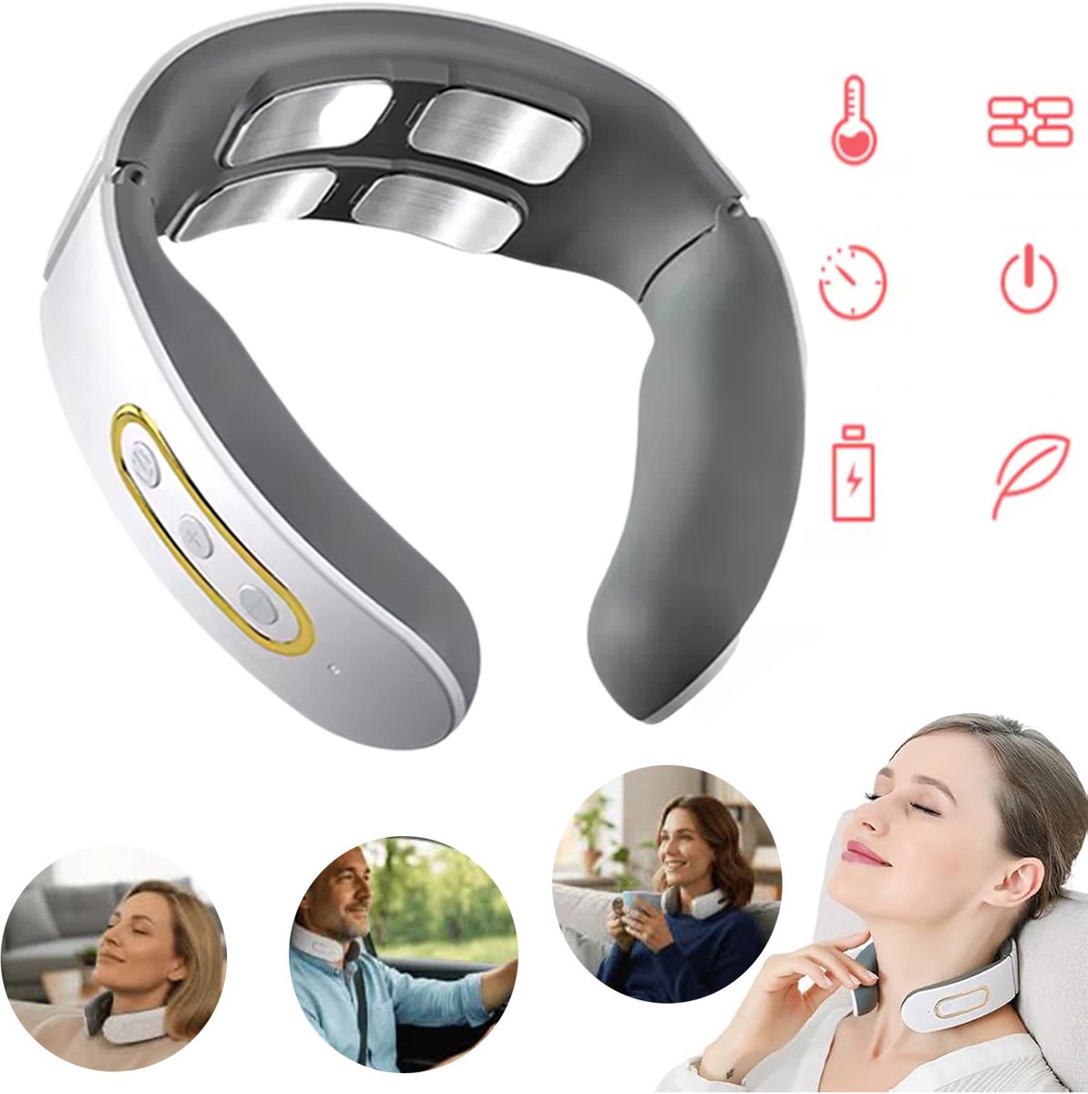 Nekmassageapparaat, Draagbare Elektrische Nekmassage-Apparaat, Pulsmassage Met Warmte, Met Automatische Uitschakelfunctie Na 15 Minuten.