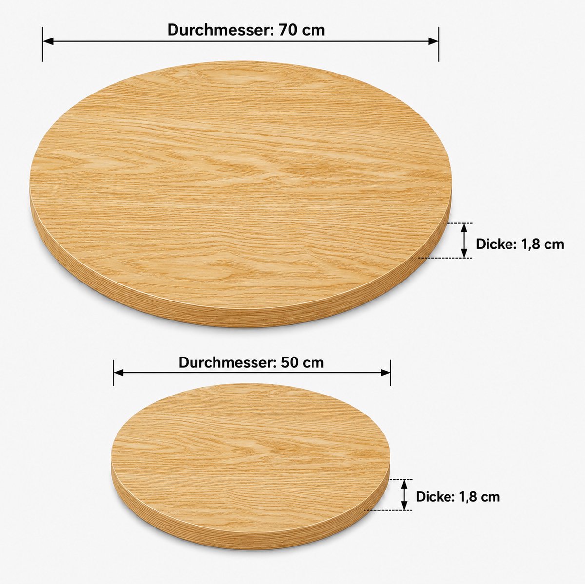 REDOM - Set van 2 ronde tafelbladen - Melaminecoating - Voorzien van M6-schroefdraadbussen - MDF - Hout - Ø70 cm en Ø50 cm - 1,8 cm dik