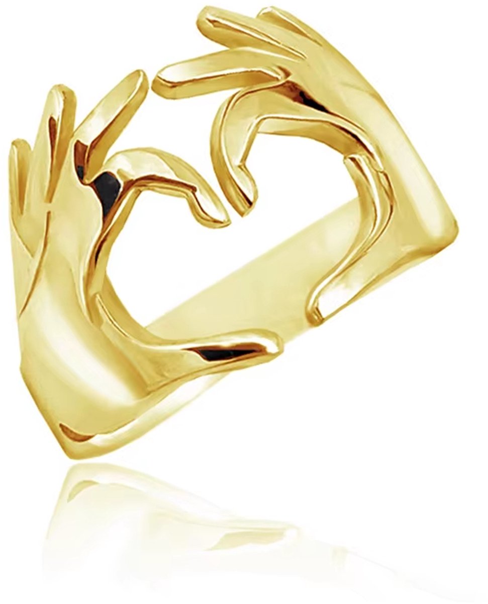 Ringen voor Koppels met Hart & Omhelzende Handen – Modieuze Verstelbare Open Ring voor Dames & Heren, Liefdesring met Symbolisch Ontwerp, Trendy Accessoire voor Partners, Geliefden & Cadeau - Goud