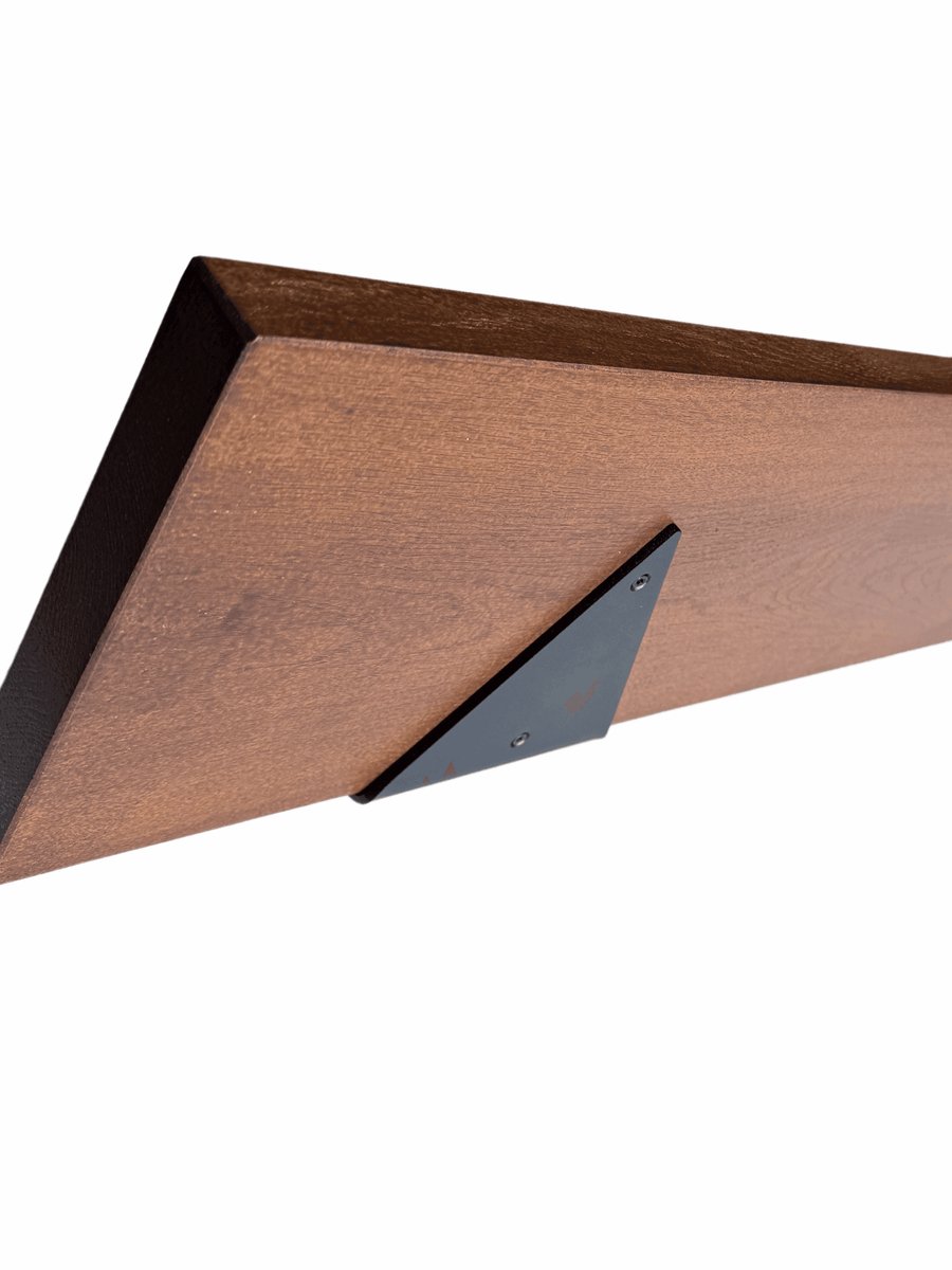 GoudmetHout Donkere Eiken Wandplank - 240x20 cm - 4 Driehoek Plankdragers Mat Zwart Donker eiken