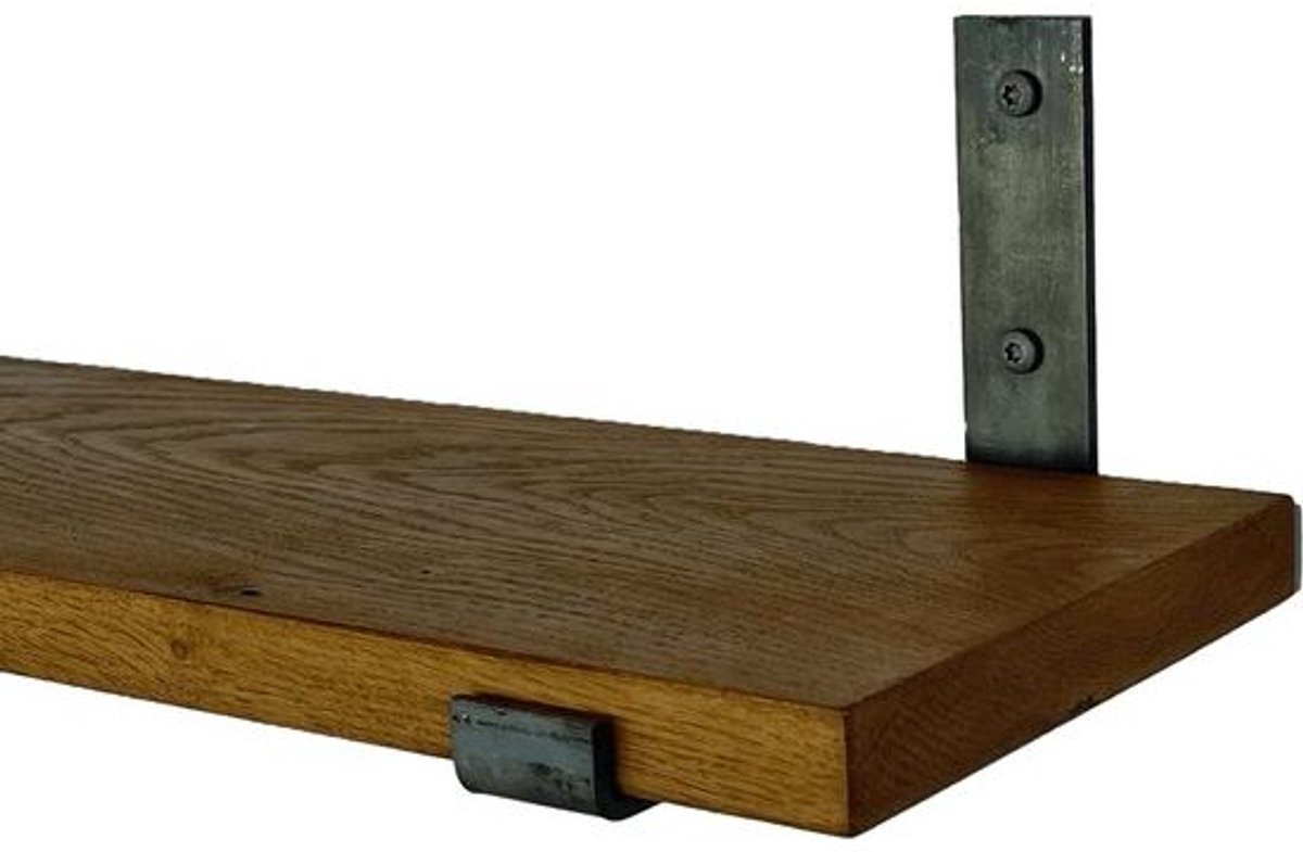 GoudmetHout Donkere Eiken Wandplank - 260x20 cm - Plankdragers L-UP Zonder Coating Donker eiken