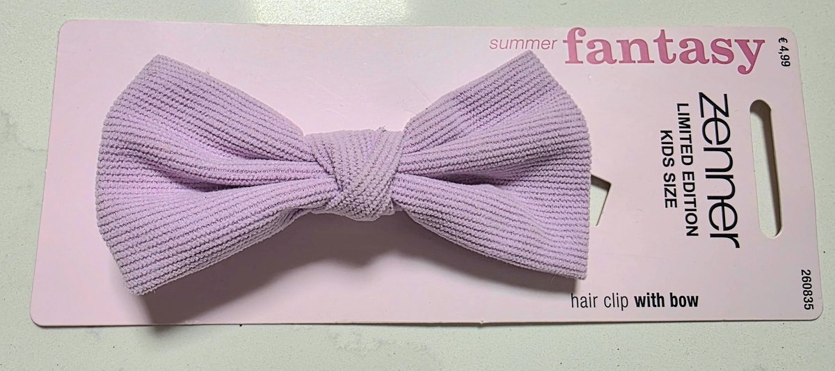 Zenner limited edition kids size haarclip met strik - stof - haarspeld - lila paars - 10 cm - knijpklem - haarknip