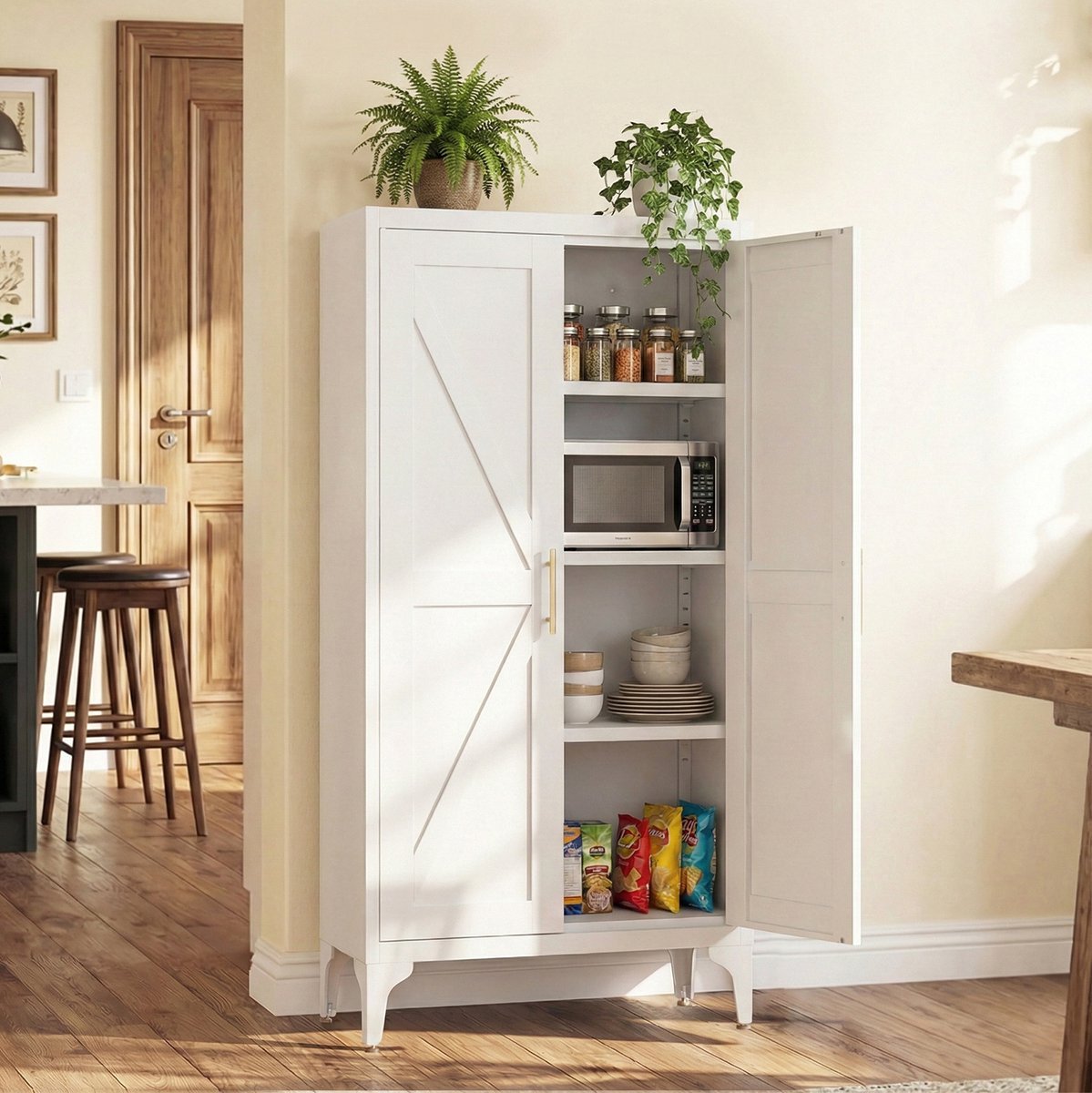 REDOM - Metalen opbergkast - 2 deuren - 3 verstelbare planken - Poedercoating - Vrijstaand - Keuken en kantoor - Metaal - Wit - 60 x 30 x 120 cm