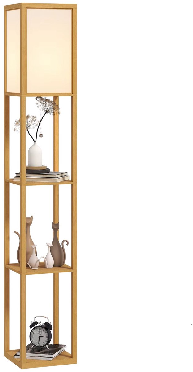 CreateEcom Lamp - Vloerlamp - staande lamp - vloerlamp met opbergplanken - moderne houten lamp - E27 lamp - voor woonkamer, slaapkamer, kantoor - 160 cm hoog - hout