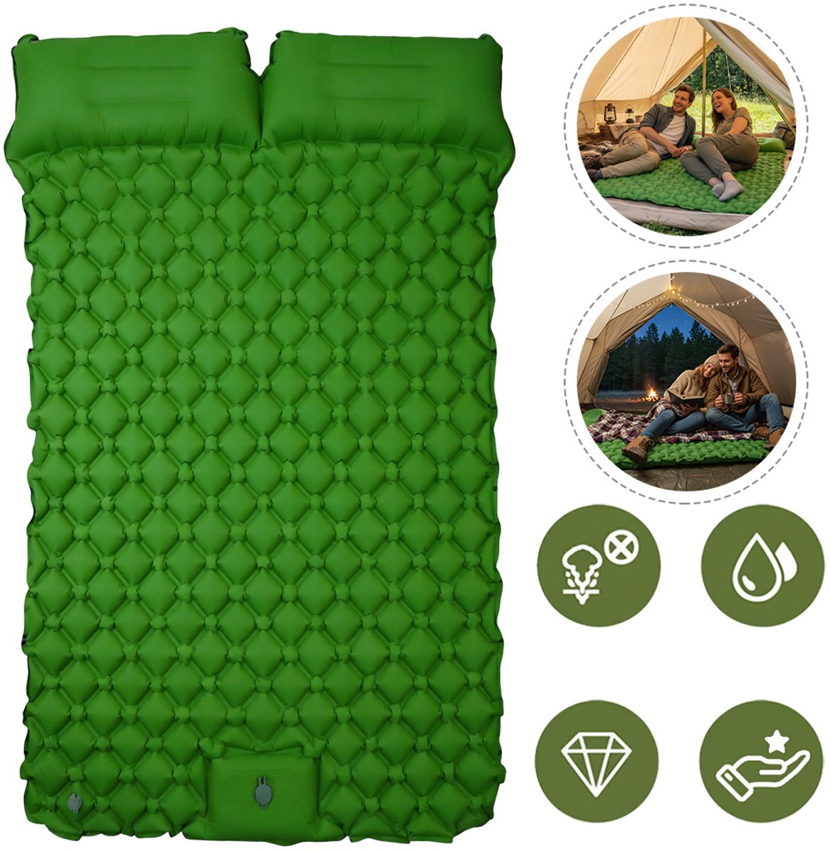 Opblaasbare Slaapmat 7,6cm Dik Met Ingebouwde Voetpomp - 1 Minuut Opblazen, Ergonomisch, Lekvrij Ventiel, Waterdicht - 190x120cm - Voor Kamperen, Backpacken En Wandelen - Legergroen