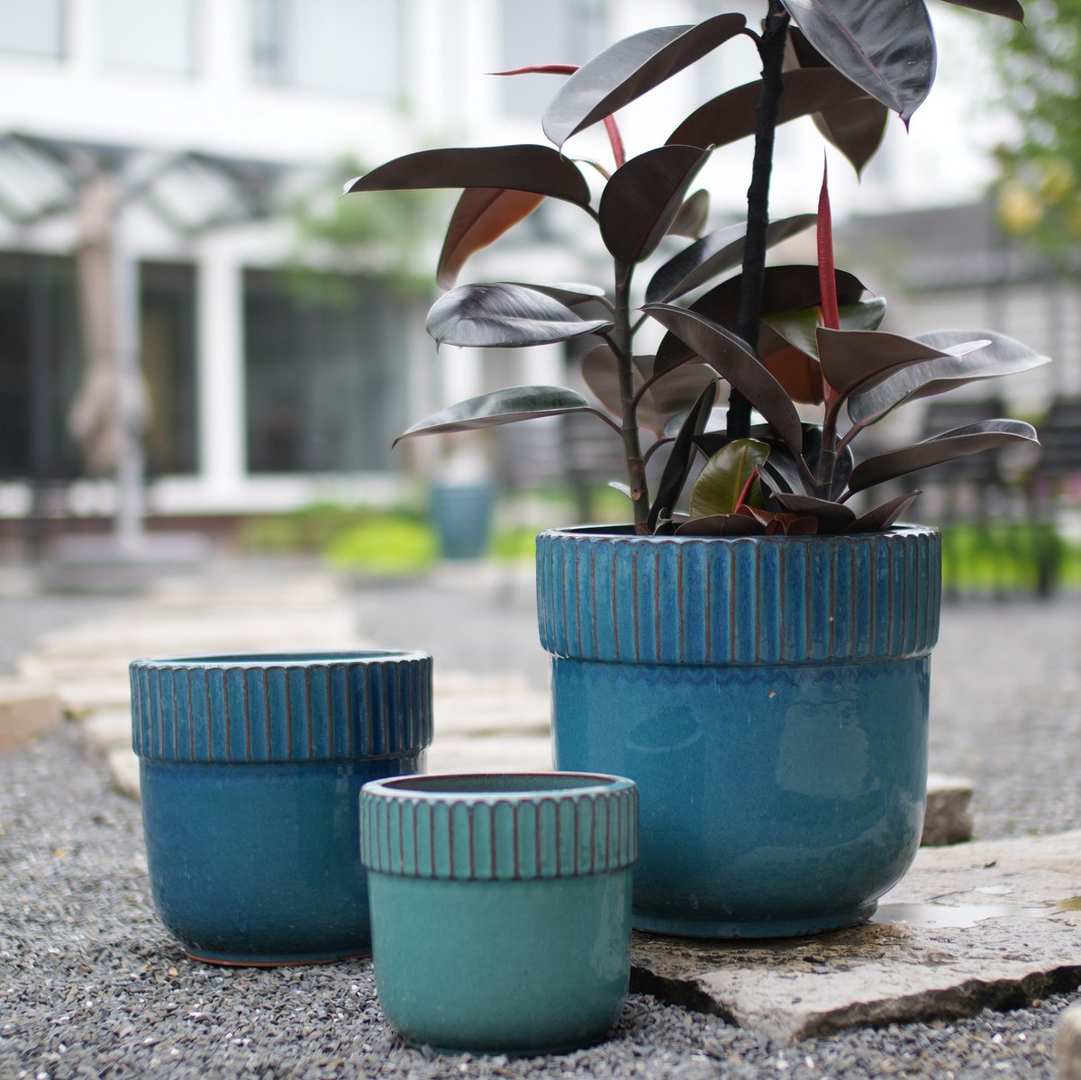 Bloempot Handgemaakt – Ø 30,5 cm – Keramiek – Teal – Glanzend – Voor binnen & buiten – Vorstbestendig