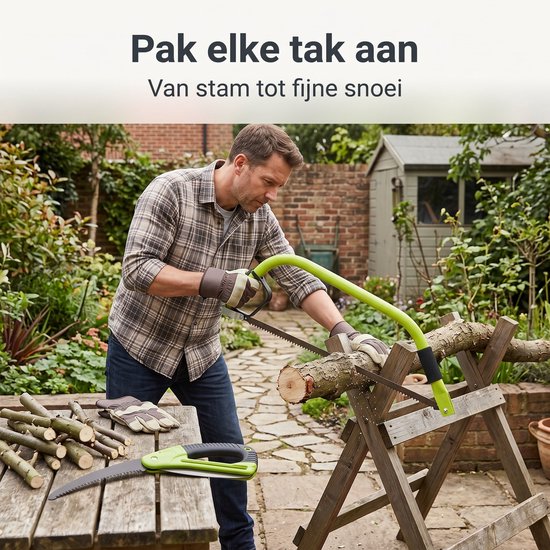 Cheqo® Takkenzaag Set van 2 - Beugelzaag - Snoeizaag - Boomzaag - Takkenzaag - Handzaag - Opvouwbare Zaag - Inklapbare Zaag - Boogzaag - IJzerzaag - Houtzaag - Tuinzaag - Vouwzaag - Tuingereedschap voor Takken Snoeien - Zaag - Groen — afbeelding 2
