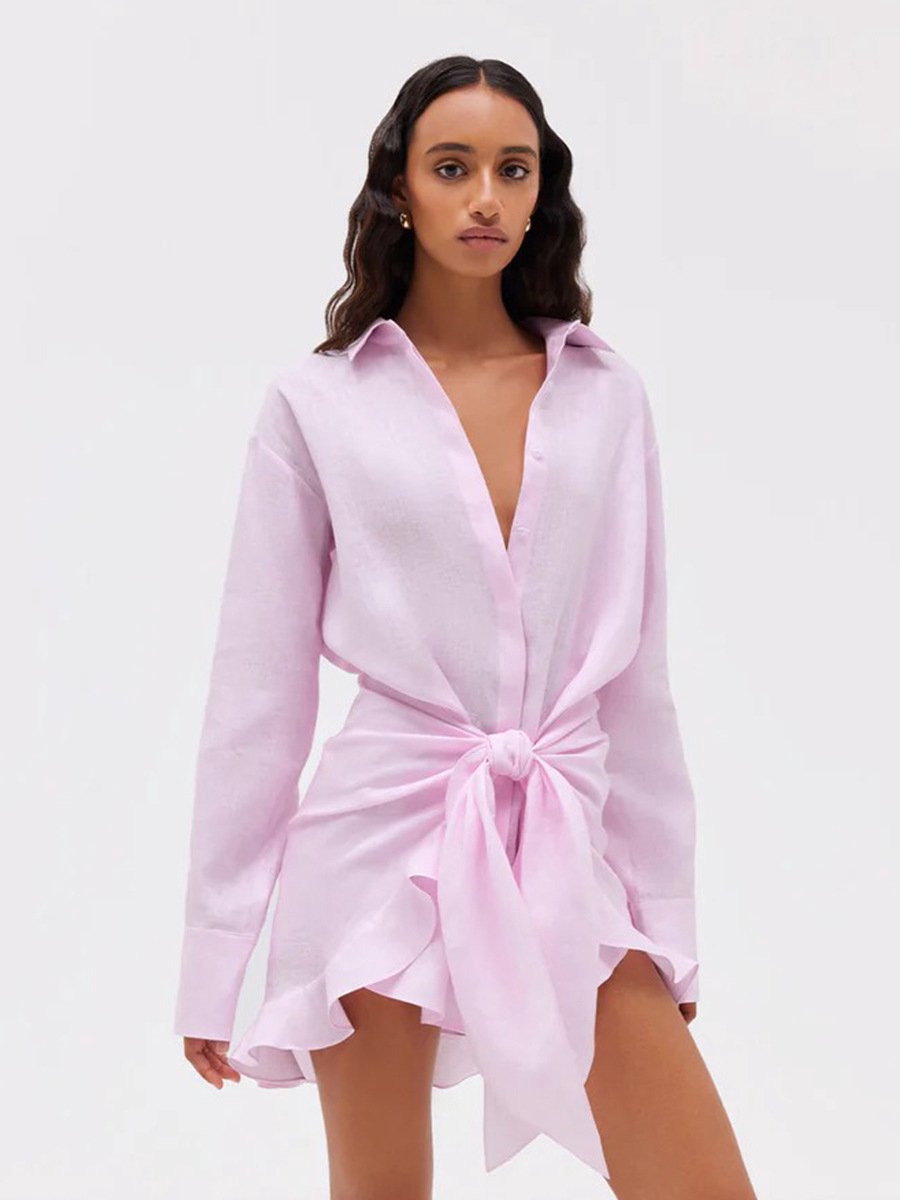 Casalora Korte Jurkjes Dames 100% Katoen Blousejurk Casual Zomerjurk Roze