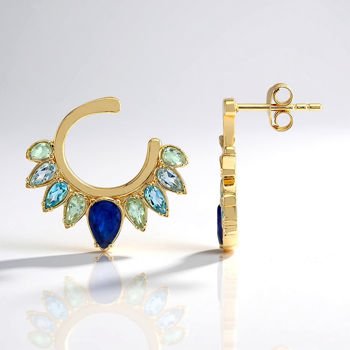 Cavill - Zilveren oorbellen 925 Sterling - Blauwe Topaas & Kwarts 2,5ct - Peervormige druppels - Elegant kleurrijk sieraad