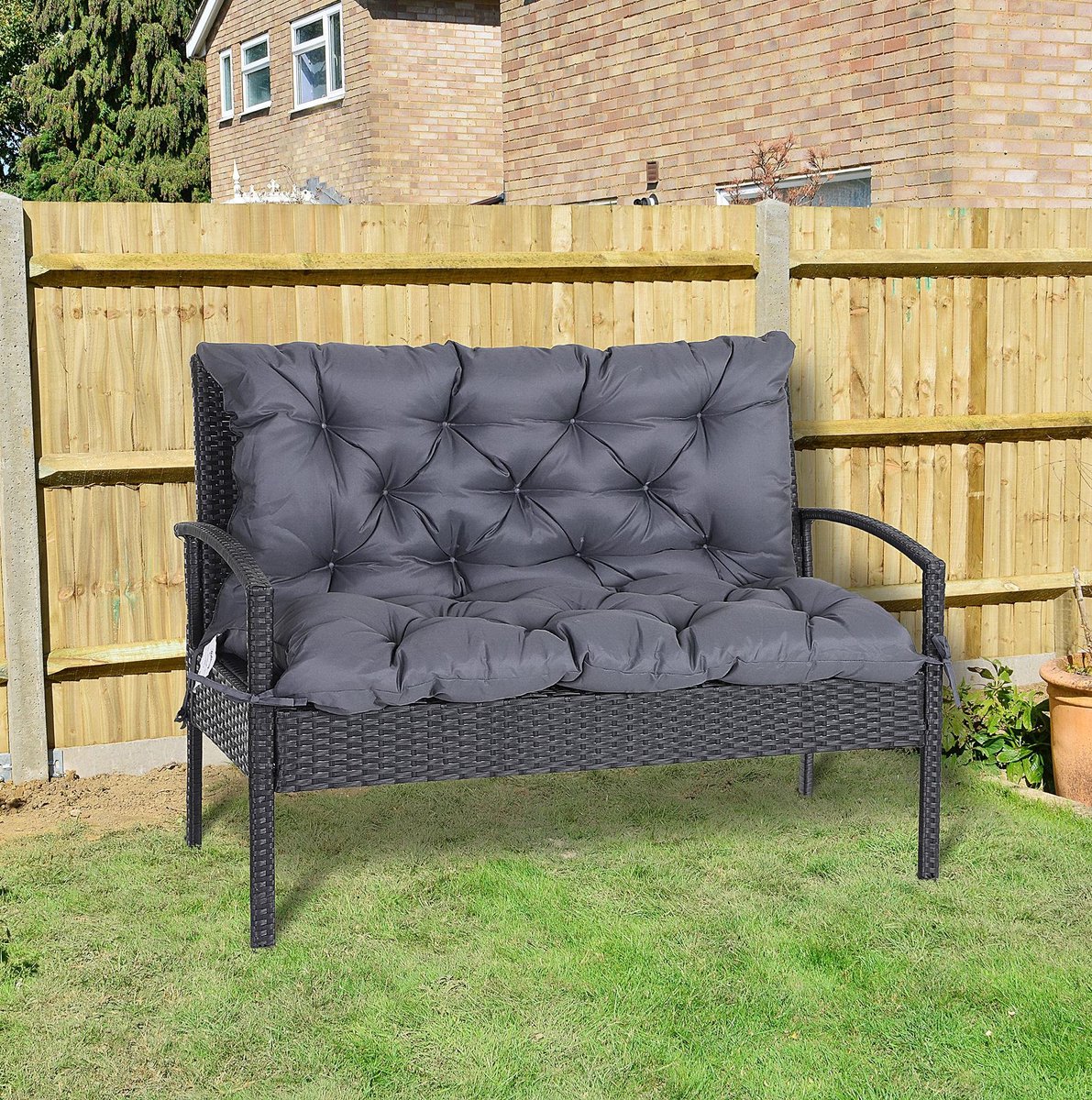 MODFU - Tuinkussen - Tuinbankkussen - Rugkussen - Donkergrijs - Polyester - 100 X 98 X 8 Cm