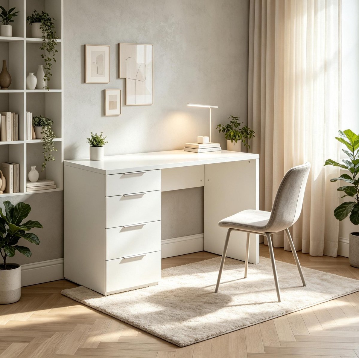 REDOM - Computerbureau - Hoogglans - 4 lades - Opbergruimte - Modern - Kantoor en thuiswerkplek - Spaanplaat - Wit - 110 x 61,5 x 75 cm