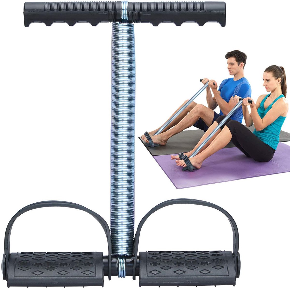 Weerstandsband met voetbediening - Buikspiertrainer - Fitnessapparatuur - Buikspiertrainer - Body sculpting machine - 34,5x25,5 cm - Unisex - Geschikt voor buikspieroefeningen, taillevorming en fitness thuis - Zwart