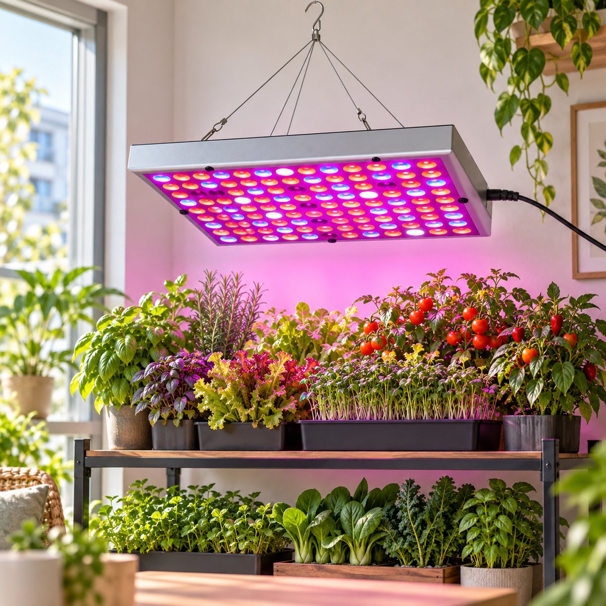 Rosnek LED Kweeklamp voor Planten - Full Spectrum Groeilamp met UV en IR - Hangend Plantenlicht voor Kamerplanten, Zaailingen, Hydrocultuur en Kas - EU-stekker - 45 W Paneel - 144 LEDs