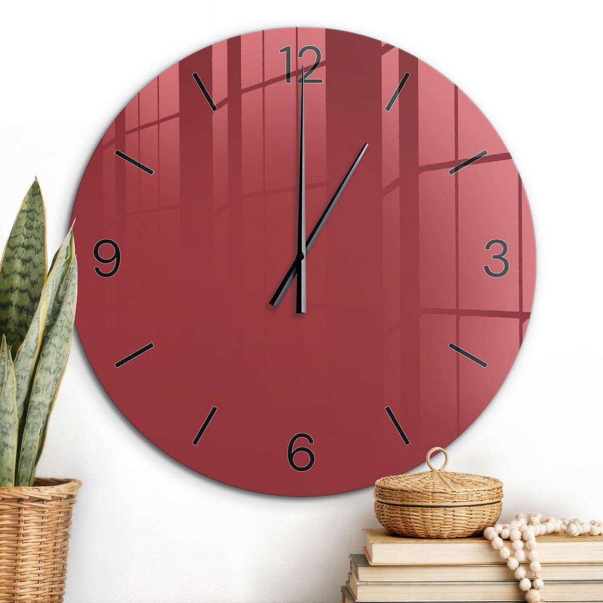 ArtPrintCave Bordeaux Glazen Klok - Wandklok 60 cm - Muurklok Rond - Bordeauxrode Kleur Stille Wandklok - Abstractie Wandklok Keuken - Zwarte Klokwijzers