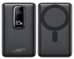 Powerbank 20.000 mAh – Magnetisch - Geschikt voor MagSafe – Draadloos opladen – Inclusief USB-C Kabel & Magneetring – Met USB C & USB poort – ingebouwde standaard – Zwart – 22,5W Snelladen – Noodpakket