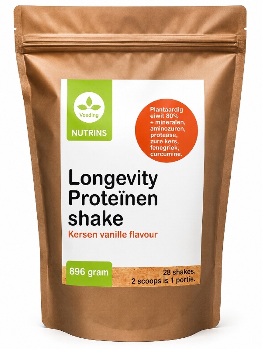 Nutrins Longevity proteïnenshake met mineralen, aminozuren, protease, zure kers, fenegriek en curcumine - 896 gram