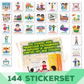 144 magnetische pictogramstickers, met afbeeldingen van kinderen en activiteiten zoals school, feestjes en vakantie.