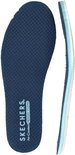 Navy binnenzool met 'SKECHERS Air-Cooled Memory Foam' tekst. Losse binnenzool in blauw-wit.