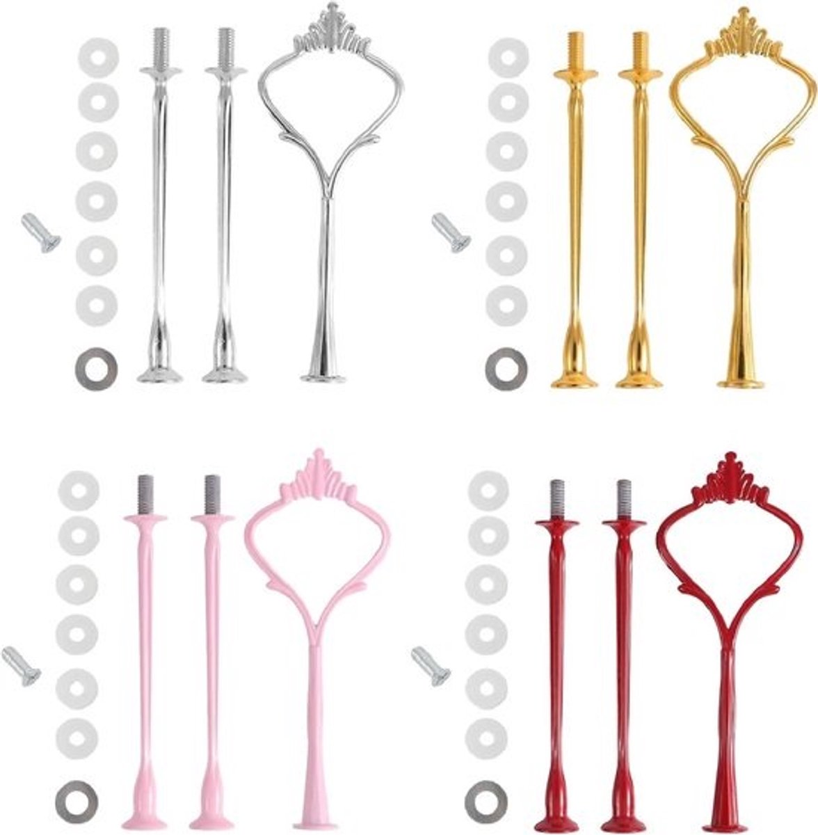 Set van 4 stuks met 3 niveaus en 3 verdiepingen, metalen stangen voor feestjes, bruiloften en picnics