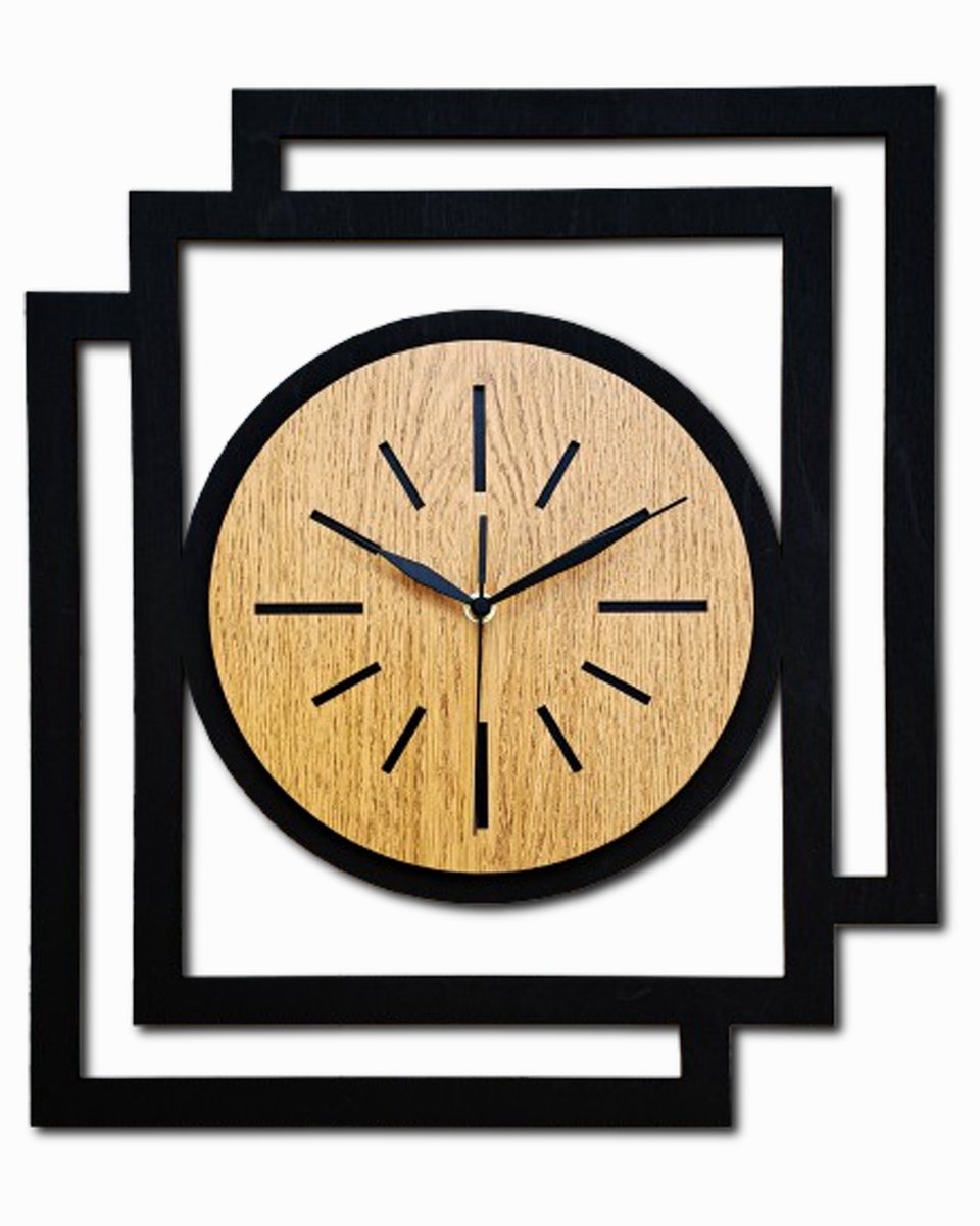 Handgemaakte Grote Houten Wandklok – Modern Minimalistisch Design, Rechthoekig Verticaal, Geruisloos, Zonder Tikkend Geluid – Voor Woonkamer, Slaapkamer, Keuken – Unieke Wanddecoratie, Industrieel Design & Stil Uurwerk, zwart -gouden eikenhout