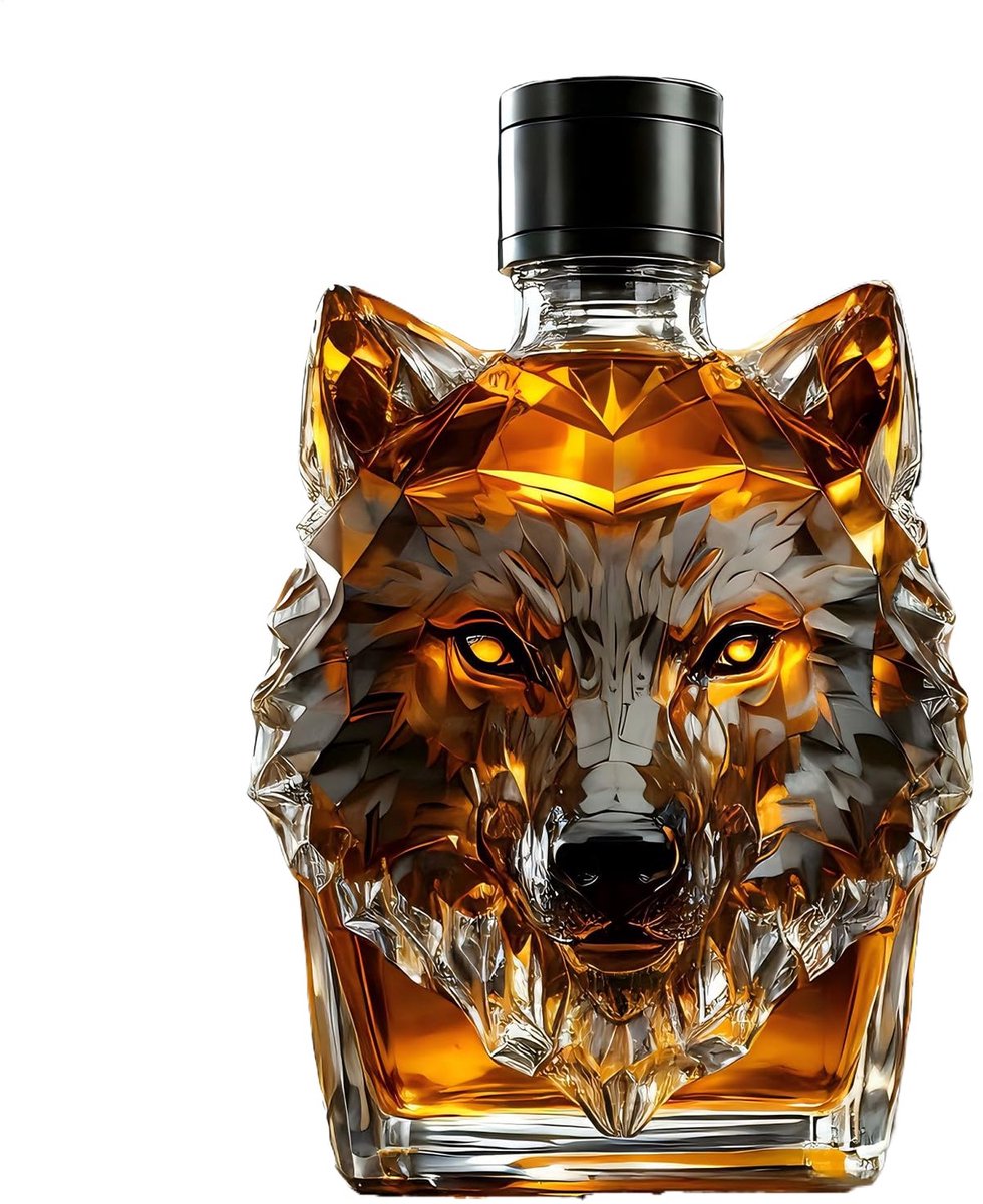 3D Wolf Crested Whiskey Decanter 350 ml – Glazen Wolfskop Karaf – Decoratieve Dierenfles – Bar Decoratie – Verzamelaarsdisplay – Cadeau voor Liefhebbers