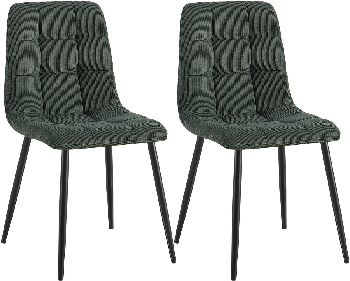 CLP Tilde Set van 2 eetkamerstoelen - Zonder armleuning - Industrieel - Ribstof/groen