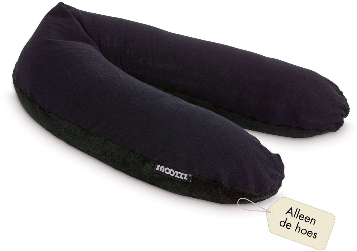 Snoozzz Voedingskussenhoes - Hoes voor voedingskussen zwangerschapskussen - 185 cm - Zachte teddy met katoen - Teddy Zwart