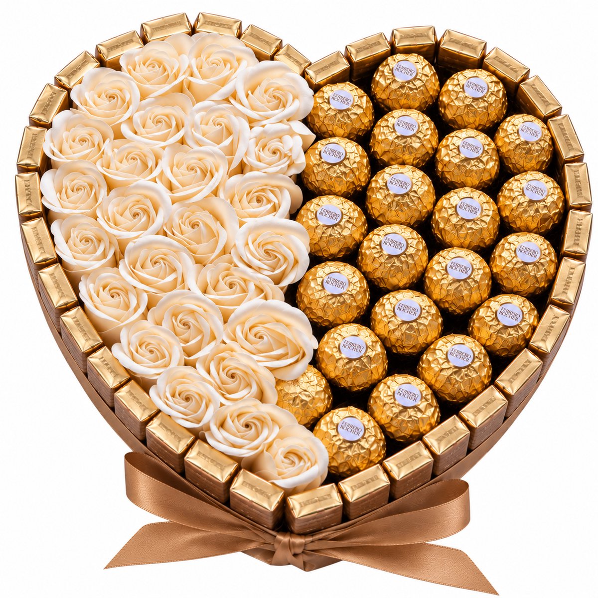 Nina’s Giftshop® Chocolade Hart – Merci & Ferrero Rocher – Handgemaakt Geschenk – Valentijn Cadeau voor Haar & Vrouw – Maat L