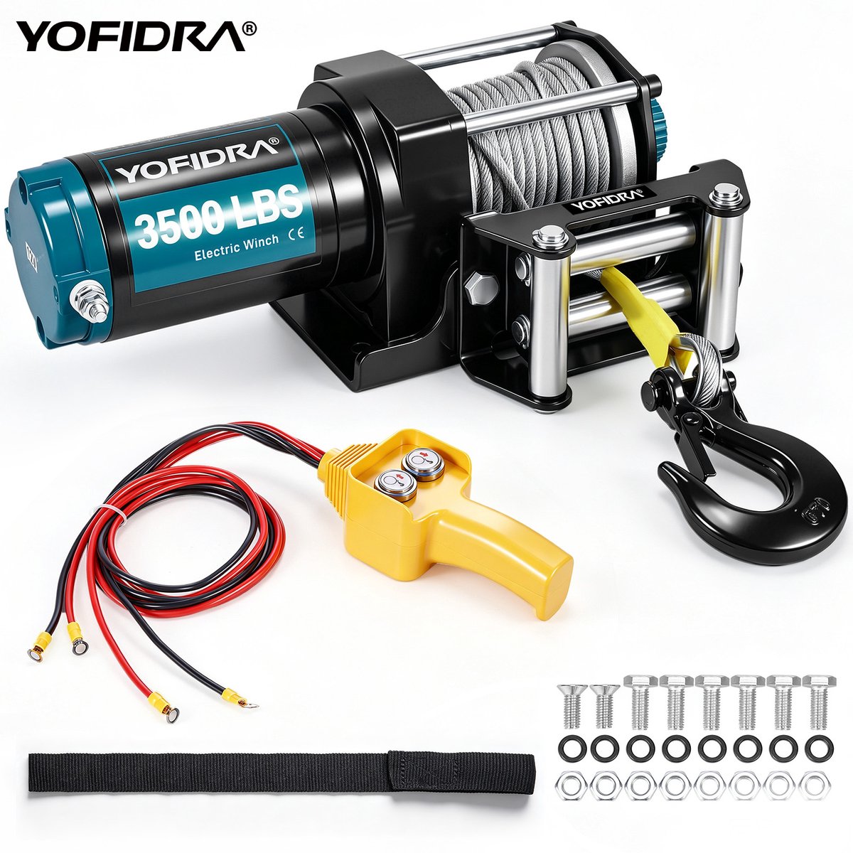 Yofidra Elektrische Lier - 3500 LBS Lijntrekcapaciteit - 12V DC Elektrische Schootlier - Bedrade afstandsbediening - voor het slepen van UTV ATV